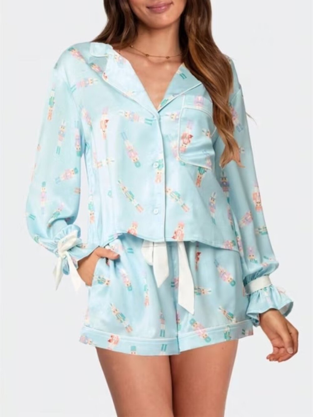 Peach Love NWT Festive Holiday Nutcracker Pajama Short Set Womens Size L